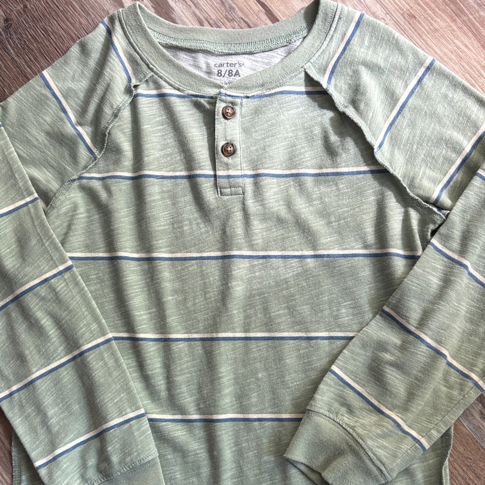 Carter's Green Striped Long Sleeve Tee - Picture 3 of 5
